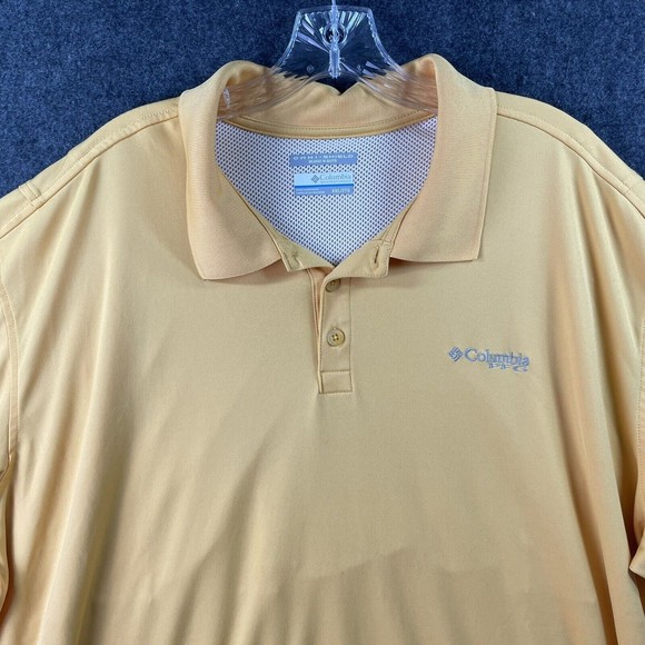 Columbia PFG Polo Shirt Mens Large Yellow Collared Active Fishing Size 2XL EUC - Picture 2 of 7